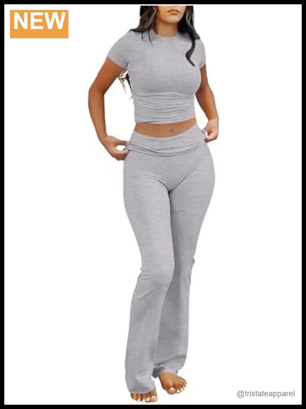 Women's 2 Piece Lounge Set Cropped Top & Flare Pants Slim Fit